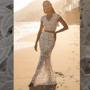 Lulus White Crochet Lace Two-Piece Maxi Dress